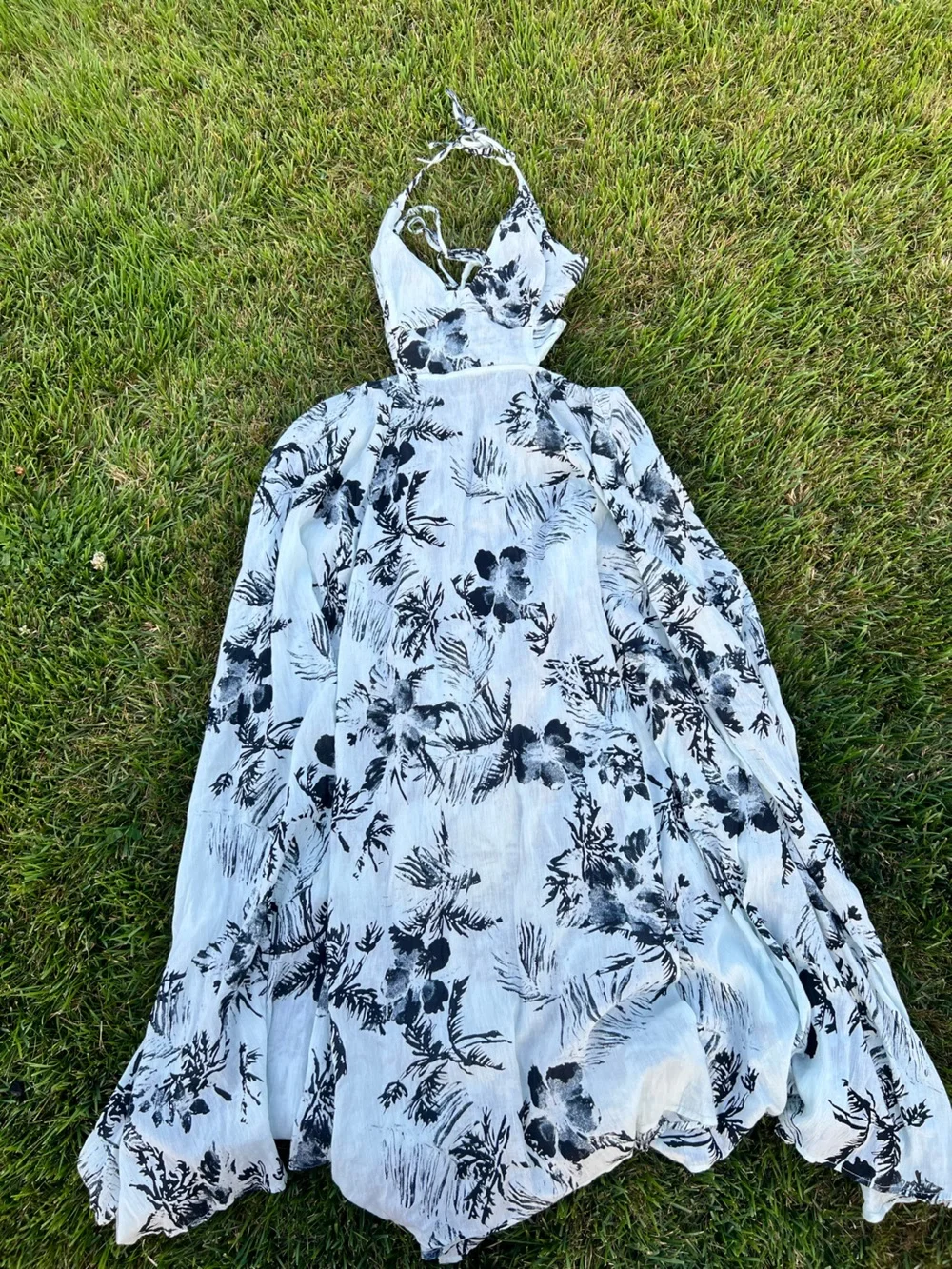 Free People Mint and Black Botanical Print Maxi Dress
